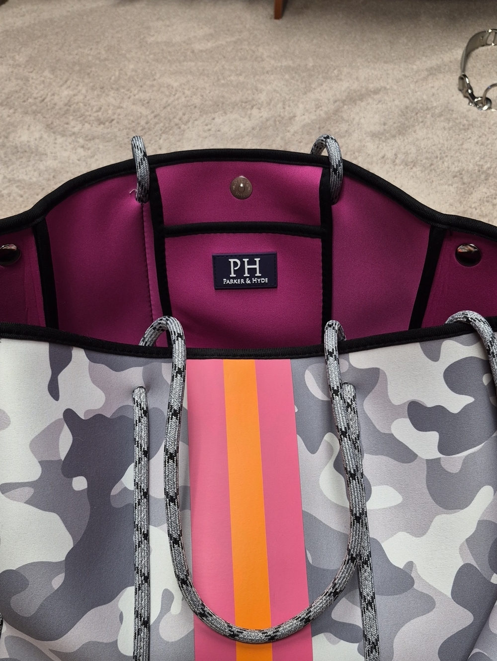 Parker & Hyde Pink Stripe Camo Neoprene Tote